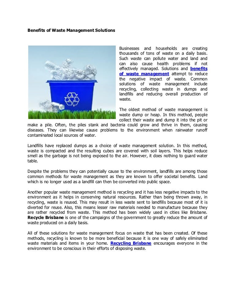 Benefits of waste management solutions