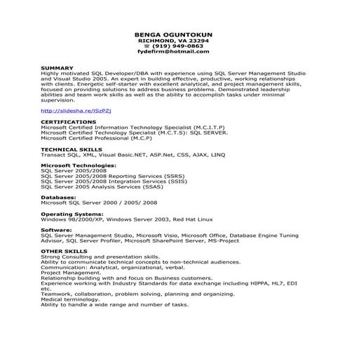 Benga Oguntokun Resume