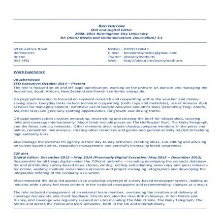 Ben Harrow, Curriculum Vitae | PDF