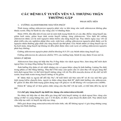 CÁC BỆNH LÝ TUYẾN YÊN VÀ THƯỢNG THẬN THƯỜNG GẶP