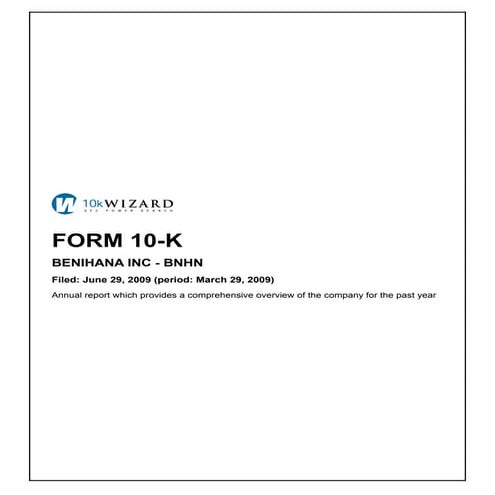 Q2 2009 Earning Report of Benihana Inc.