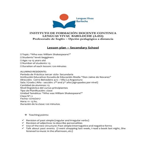 Lesson Plan Secondary School Practicum Class 2