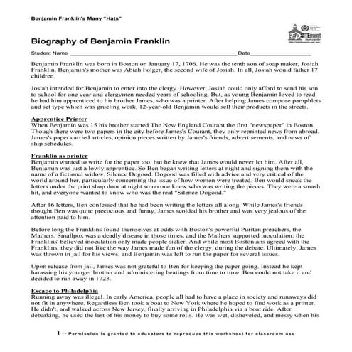 Benjamin franklin's Biography