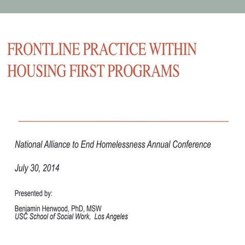 Frontline Practice within Housing First Programs