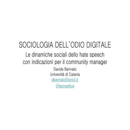 Sociologia dell'odio digitale e dello hate speech