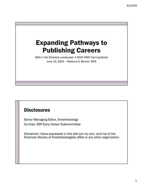 Benner "Expanding Pathways to Publishing Careers"