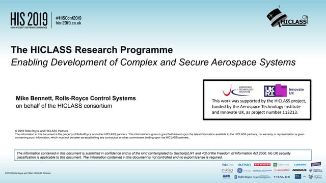 Introducing the HICLASS Research Programme - Enabling Development of Complex and Secure Aerospace Systems