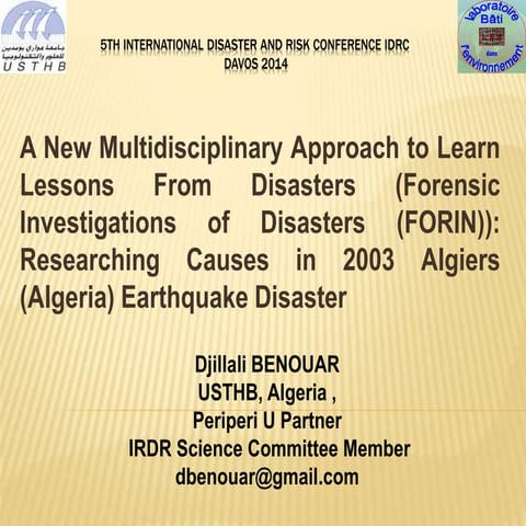 BENOUAR IDRC 2014 FORENSIC INVESTIGATION OF DISASTERS