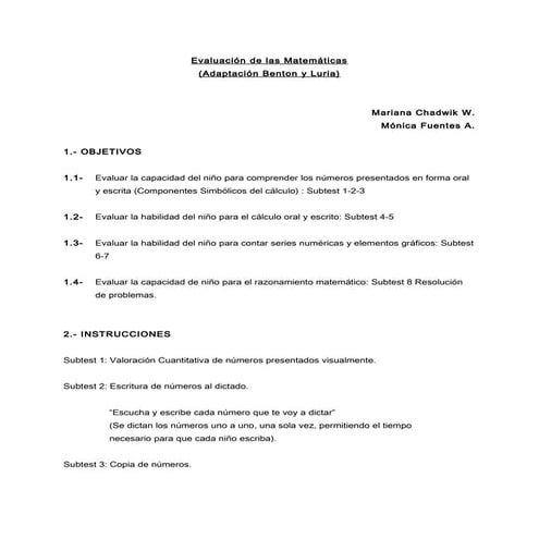 Benton luria protocolo e instructivo hasta 6°