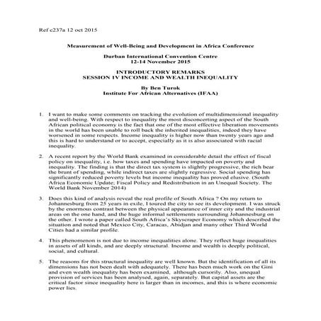 HLEG thematic workshop on Measurement of Well Being and Development in Africa, Ben Turok