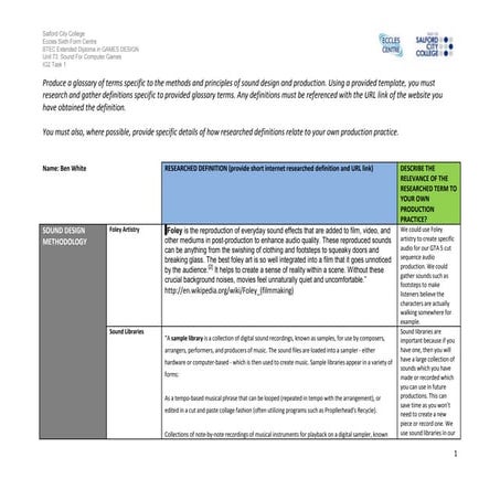 Ig2 task 1 work sheet | DOCX