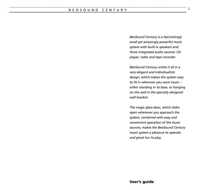 Bang & Olufsen manual for Beosound Century. | PDF