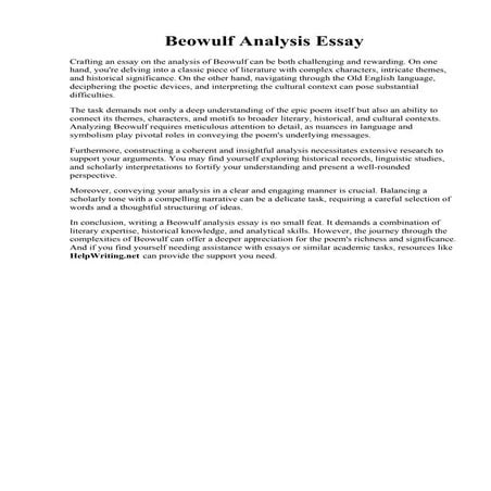 Beowulf Analysis Essay. Beowulf Is One Of The Most Highly Favored - Free Essa...