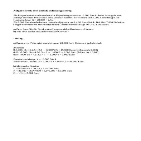 Break-even-point und Stückdeckungsbeitrag