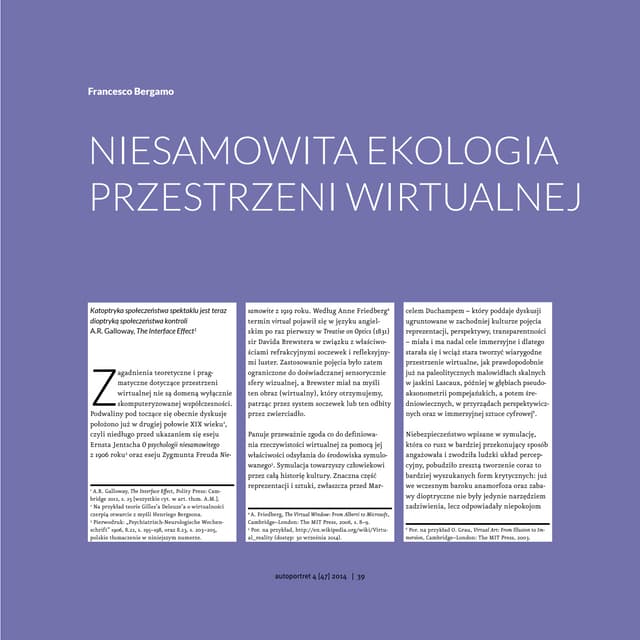 Francesco Bergamo, Niesamowita ekologia przestrzeni wirtualnej