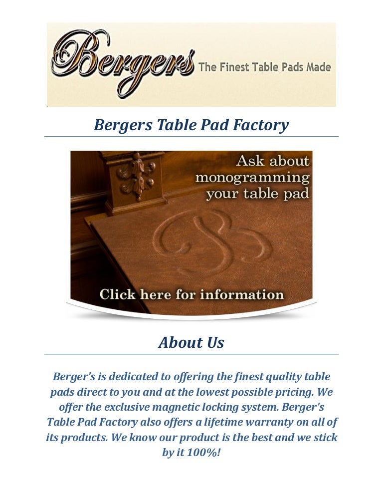Bergers Table Pad Factory Table Protector