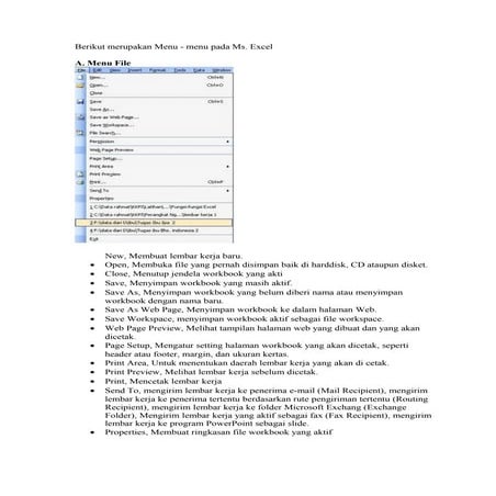 Berikut merupakan menu ms. excel