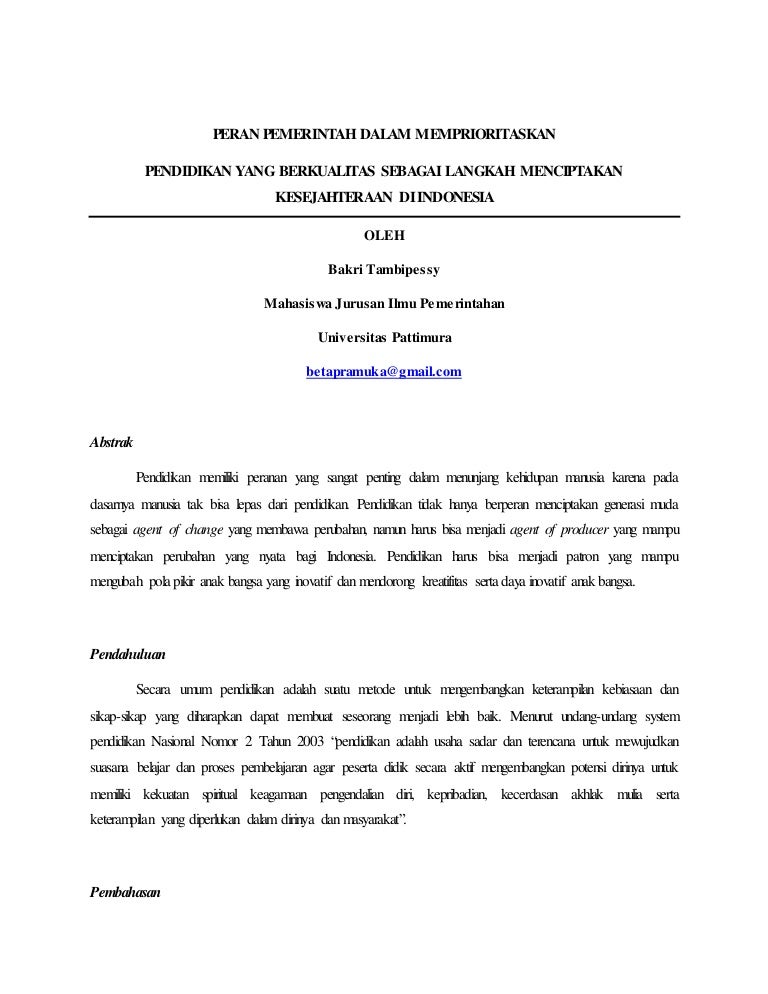 Contoh Essay Penddikan Berinvestasi Lewat Pendidikan Oleh Bakri Tam