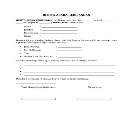  Berita acara kehilangan barang perusahaan