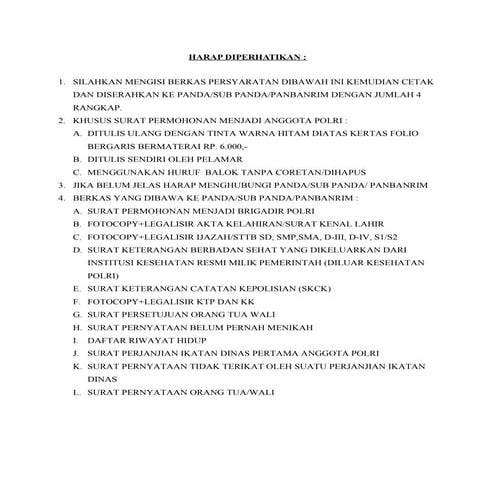 Berkas persyaratan brigadir