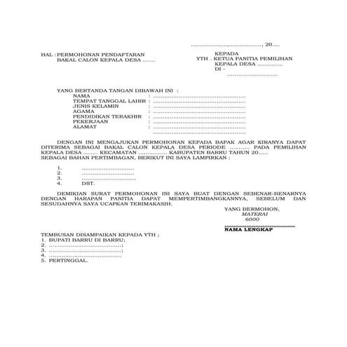 Berkas persyaratan menjadi calon kepala desa