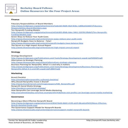 Berkeley Board Fellows: Board Governance Resources by Topic Area