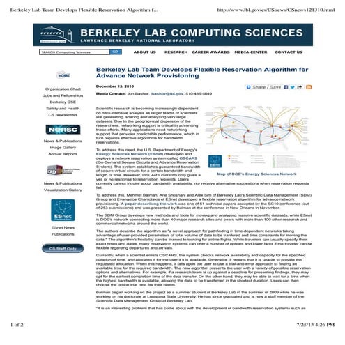 Berkeley lab team develops flexible reservation algorithm for advance network...