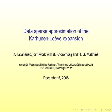 Data sparse approximation of the Karhunen-Loeve expansion