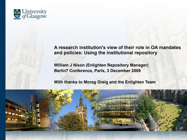 A research institution's view of their role in OA mandates and policies: Usin...