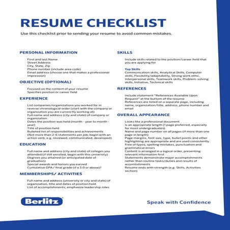 Berlitz Tip  - Resume Checklist