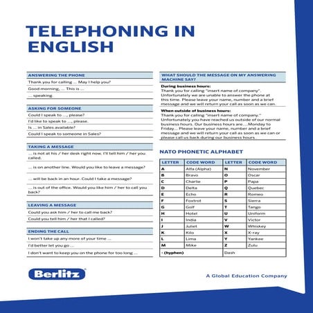 Berlitz Tip  - Telephoning in English