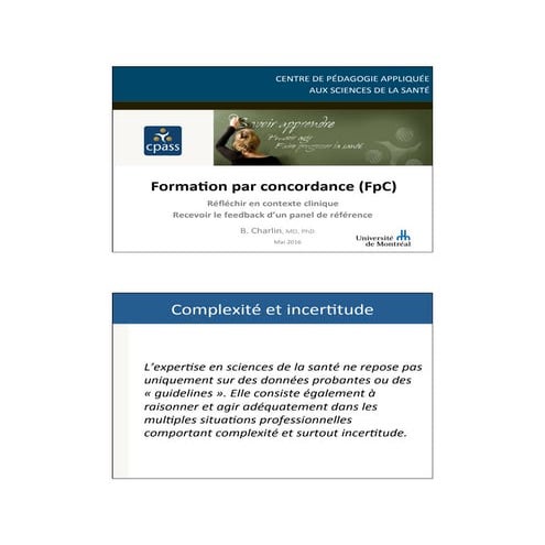 Former par concordance (FpC) au raisonnement clinique et au professionnalisme