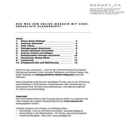 Bernet Checkliste Blogkonzept