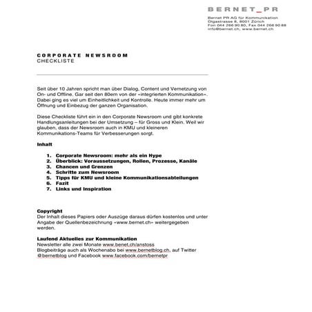 Checkliste Corporate Newsroom