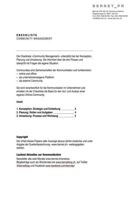 Bernet Checkliste Community Management