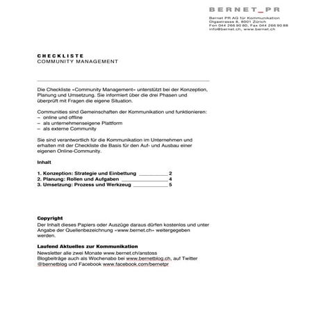 Bernet Checkliste Community Management