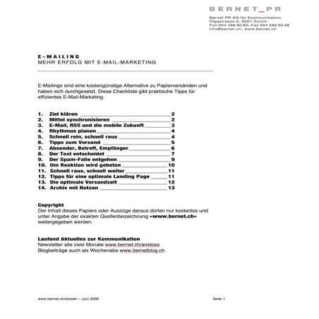 Bernet Checkliste E-Mailings