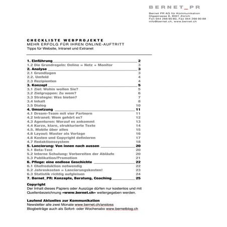 Checkliste Webprojekte