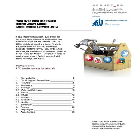 Bernet ZHAW Studie Social Media Schweiz 2012 #smch12