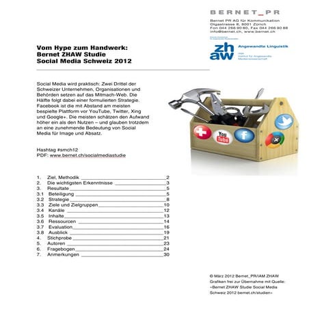 Bernet ZHAW Studie Social Media Schweiz 2012