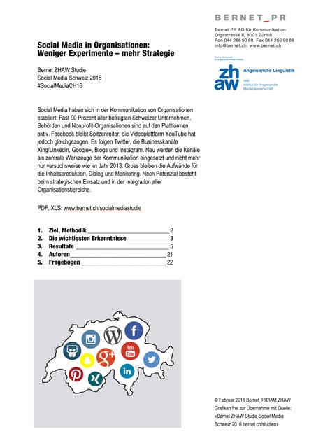 Bernet ZHAW Studie Social Media Schweiz 2016