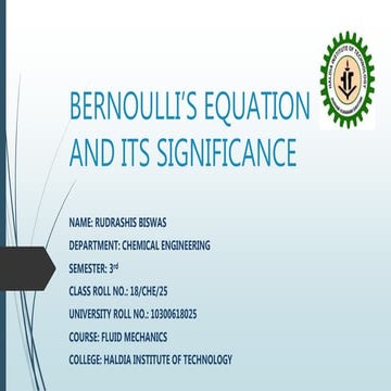 Bernoulli’s equation and its significance
