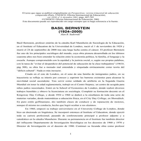 Basil Bernstein: Teoría de los códigos socio—lingüísticos. | PDF