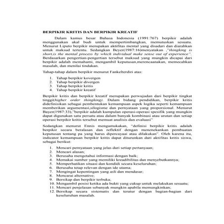 Berpikir kritis dan berpikir kreatif