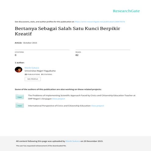 Bertanya Sebagai Salah Satu Kunci Berpikir Kreatif