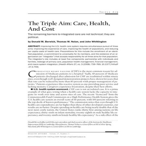 Berwick   the triple aim - care, health, and cost