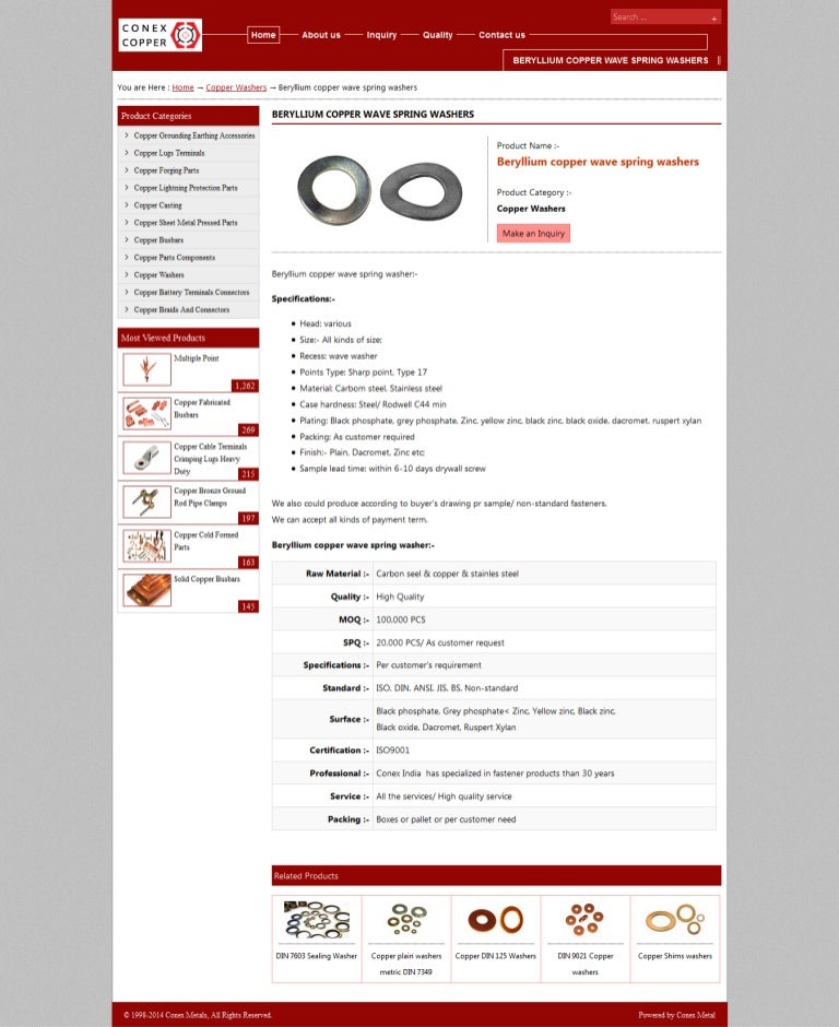 Beryllium copper wave spring washers