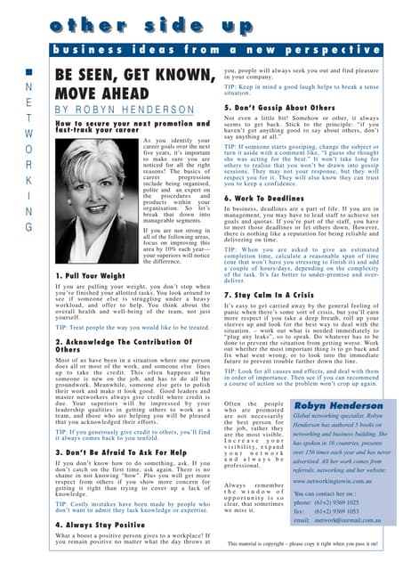 Be Seen, Get Known, Move Ahead