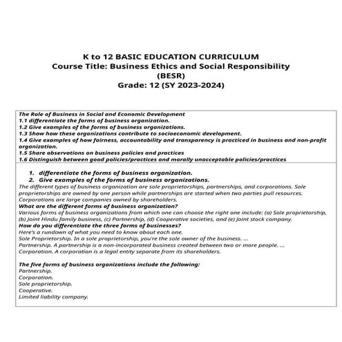 Business Ethics and Social Responsibility (BESR)