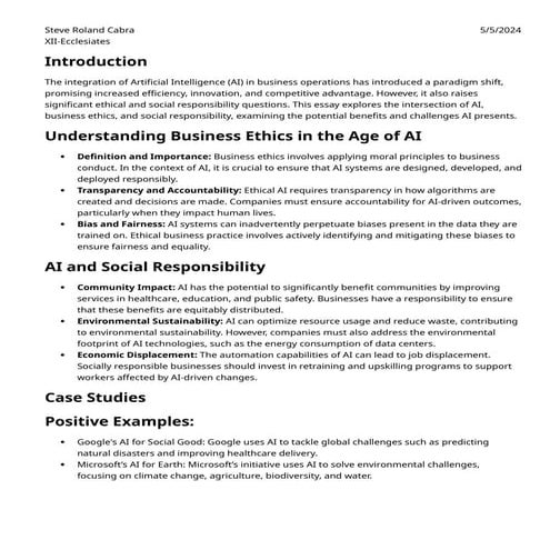 Understanding Business Ethics in the Age of AI